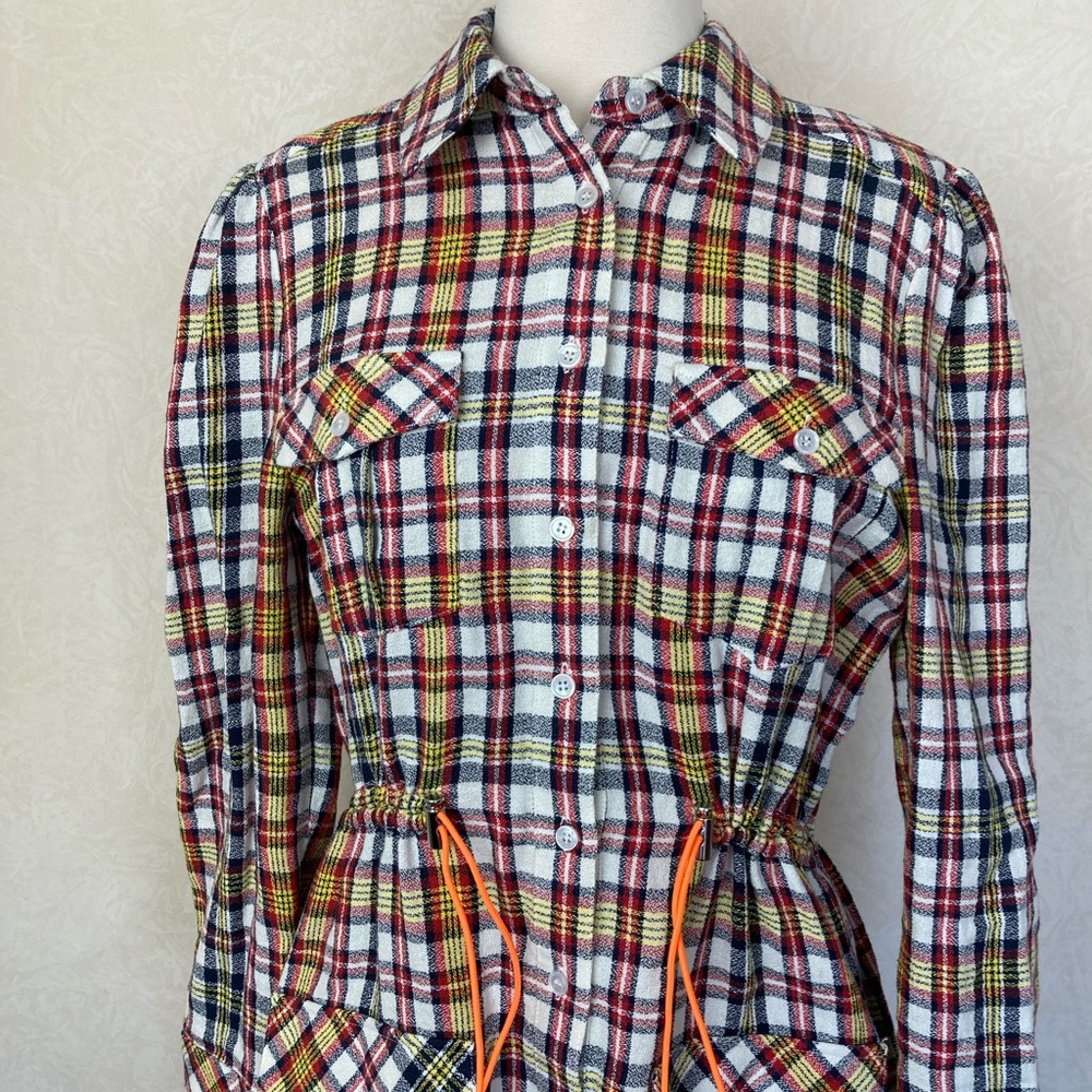 Veronica Beard Corinne  Plaid Button-Up Shirt Dress Gray Yellow Red Size 4 - Picture 4 of 14